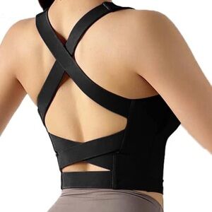 Amazon ToppKissy Strappy Sports Bra Criss Cross Back Black Small